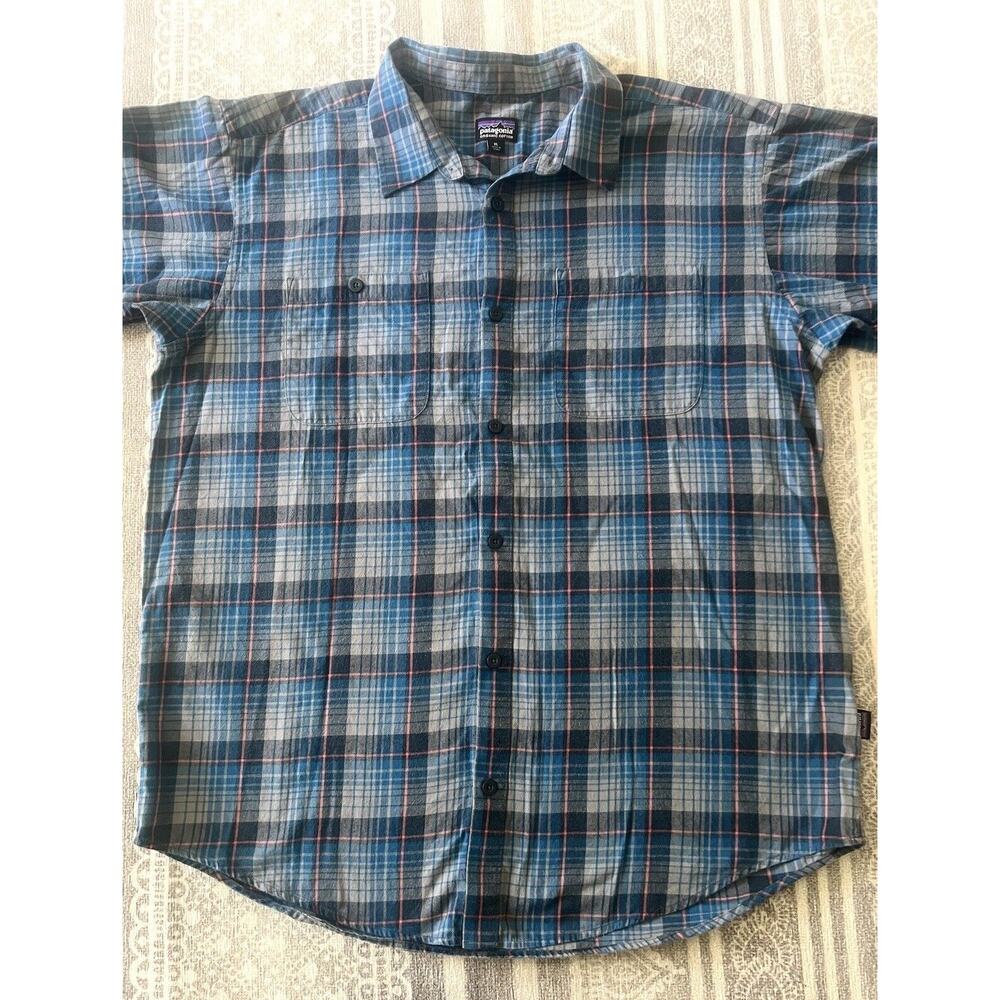 PATAGONIA Vintage Blue Plaid Flannel Button Down Organic Cotton Shirt - Picture 5 of 7